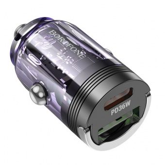 Автомобильное ЗУ Borofone BZ29A (PD36W + QC3.0) цвет: прозрачный пурпурный