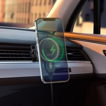 Автодержатель+беспроводная зарядка Hoco CA85 зажим, в решетку, цвет: черный