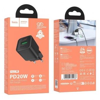 Сетевое зарядное устройство Hoco N65 (QC3.0 +PD20W)  цвет: черный