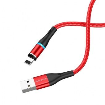 Дата-кабель BOROFONE BU16 Lightning (магнитный, 1.2 м, оплетка из нейлона) цвет: красный