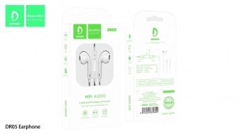 Наушники Denmen DR05 с микрофоном (1.2 м), цвет: белый