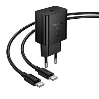 Сетевое зарядное устройство Hoco N76 (PD25W+кабель Type C-Type-C)  цвет: черный  