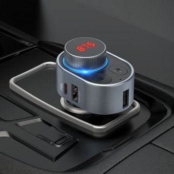FM-модулятор с автомобильным ЗУ Hoco E72 цвет: металлик