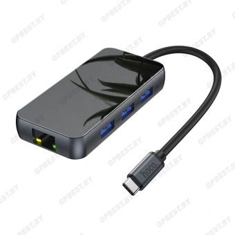 Адаптер Hoco HB16 Type-C на USB3.0*3+HDMI+Type-C+RJ45 цвет: металлик