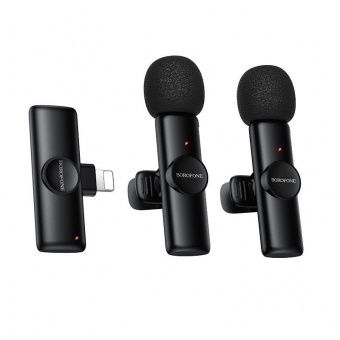 Микрофон Borofone BFK16 беспроводной IP- 2 шт. на клипсе цвет: черный