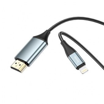 Адаптер Hoco UA15 кабель Lightning - HDMI, нейлон, HD, 2 м цвет: металлик