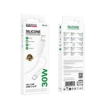 Дата-кабель Borofone BX123 Type-C to IP (1м.,силиконовый,PD 30W) цвет: белый