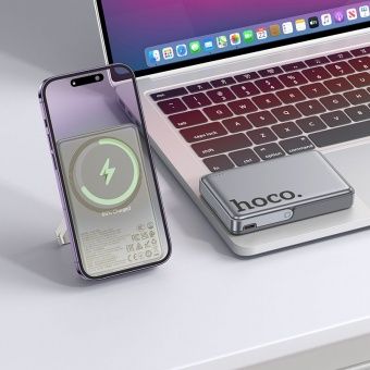 Внешний аккумулятор Hoco Q36A  10000 mAh (PD20W MagSafe+ держатель) цвет: металлик (cертификат CCC)