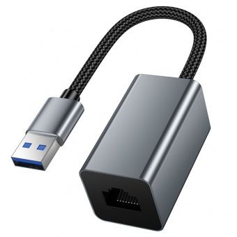 Адаптер Hoco UA48 USB в RJ45 интернет 100 Mbps цвет: металлик