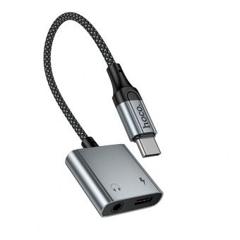 Адаптер Hoco UPA34 Type-C - Type-C+3.5 Jack  цвет: металлик   