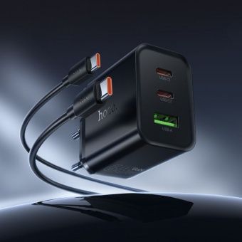 Сетевое зарядное устройство Hoco N75 (QC3.0+2PD65W + кабель Type C -Type C)  цвет: черный   