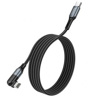 Дата-кабель Hoco U100 Type-C to Lightning  (1.2 м,ткань,поворотный,2.4 A) цвет: черный