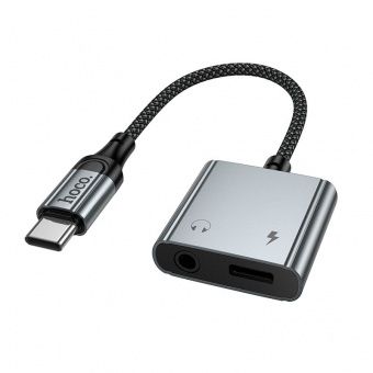 Адаптер Hoco UPA34 Type-C - Type-C+3.5 Jack  цвет: металлик   