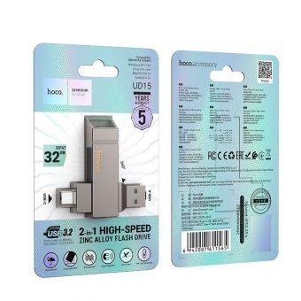 Type-C+USB флэш-диск Hoco 32Gb UD15 USB 3.2 цвет:металлик