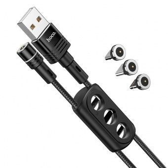 Дата-кабель Hoco U98, цвет: черный    (магнитный, 1,2 м, 2.4 A, 3 коннектора: Lightning/Micro/Type-C)