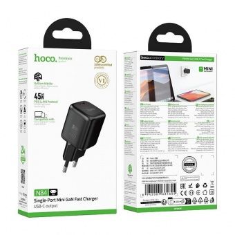 Сетевое зарядное устройство Hoco N84 Gan (PD45W)  цвет: черный