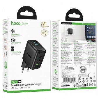 Сетевое зарядное устройство Hoco N79 (PD65W(2C1A + дисплей)  цвет: черный  