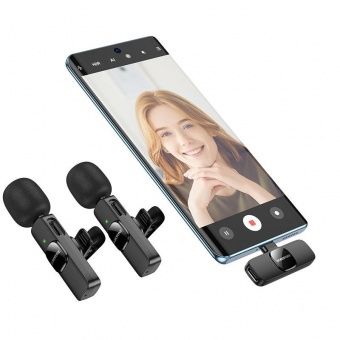 Микрофон Borofone BFK15 беспроводной Lightning/Type-C на клипсе цвет: черный