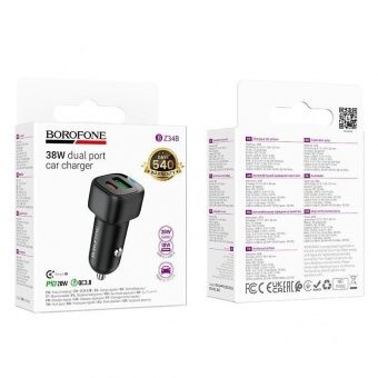 Автомобильное ЗУ Borofone BZ34B (QC3.0 +PD38W) цвет: черный