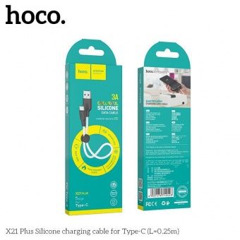 Дата-кабель Hoco X21 Plus Type-C (силиконовый, 0,25 м., 3A) цвет: черно-белый