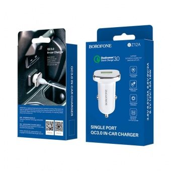 Автомобильное ЗУ BOROFONE BZ12A (1USB: QC3.0) цвет: белый